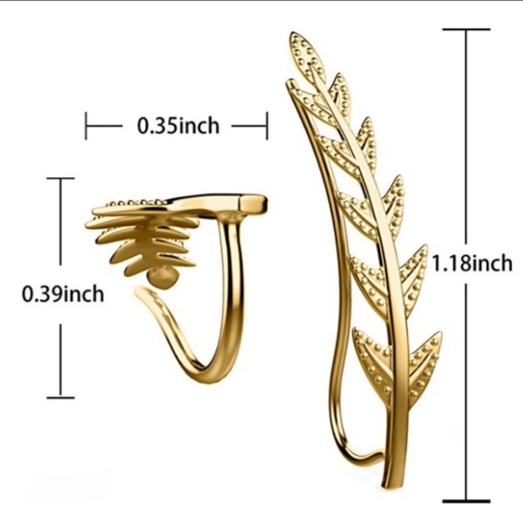 ✨24K Gold Plated Olive Leave Crawler Cuff Earrings - Picture 5 of 6